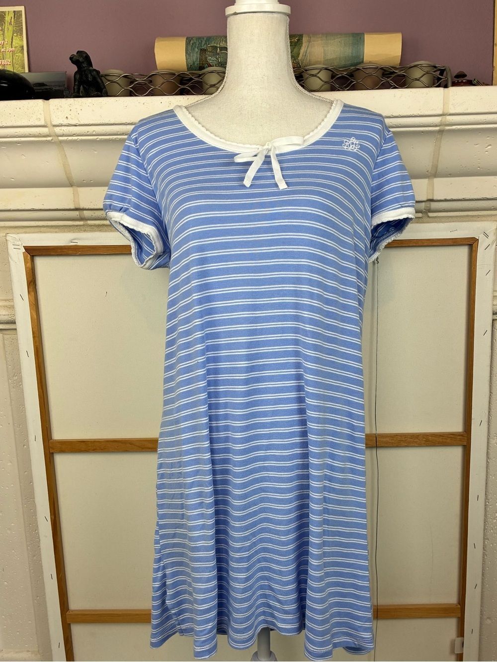 Lauren Ralph Lauren Monogrammed Striped Short Sleeve Nightie